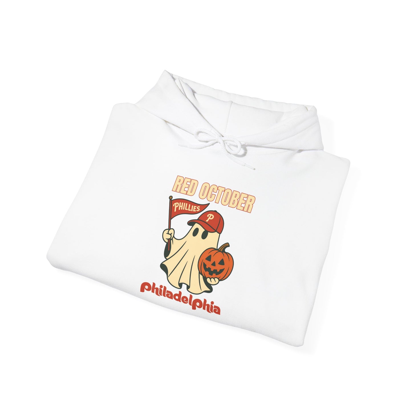 Red October Hoodie, Halloween Ghost Hoodie, Unisex Sweatshirt, Fall Fashion, Cute Halloween Apparel, Gift for Pumpkin Lovers, Cozy Hoodie, October Style