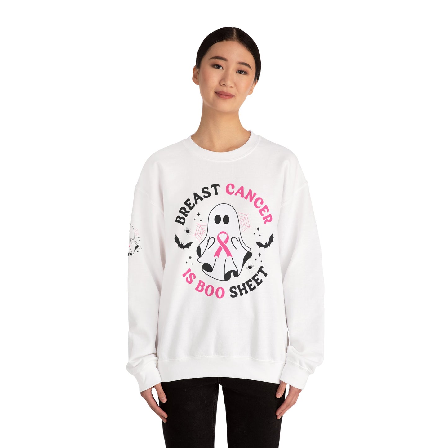 Breast Cancer Awareness Ghost Sweatshirt, Halloween Shirt, Gifts for Her, Funny Crewneck, Unisex Casual Wear