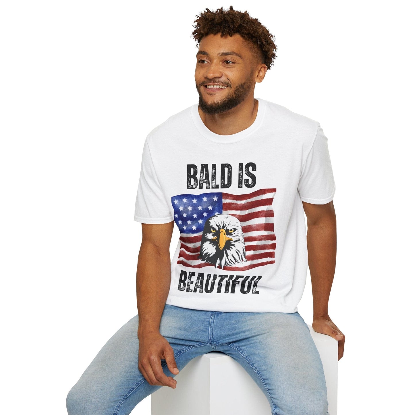 "BALD IS BEAUTIFUL" W/FLAG Unisex Softstyle T-Shirt
