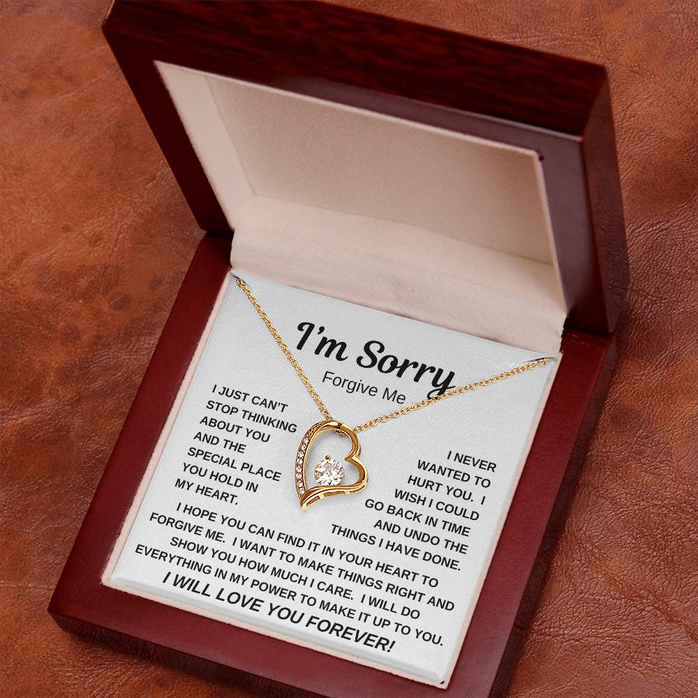 I'M SORRY/FORGIVE ME/FOREVER LOVE HEART NECKLACE/WHITE OR YELLOW GOLD