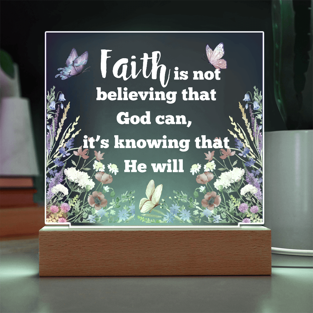 "FAITH"/Beautiful Square Acrylic LED Plaque