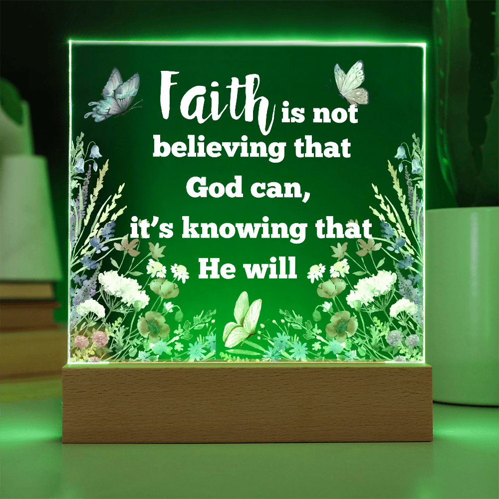 "FAITH"/Beautiful Square Acrylic LED Plaque