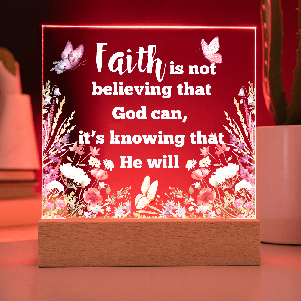 "FAITH"/Beautiful Square Acrylic LED Plaque
