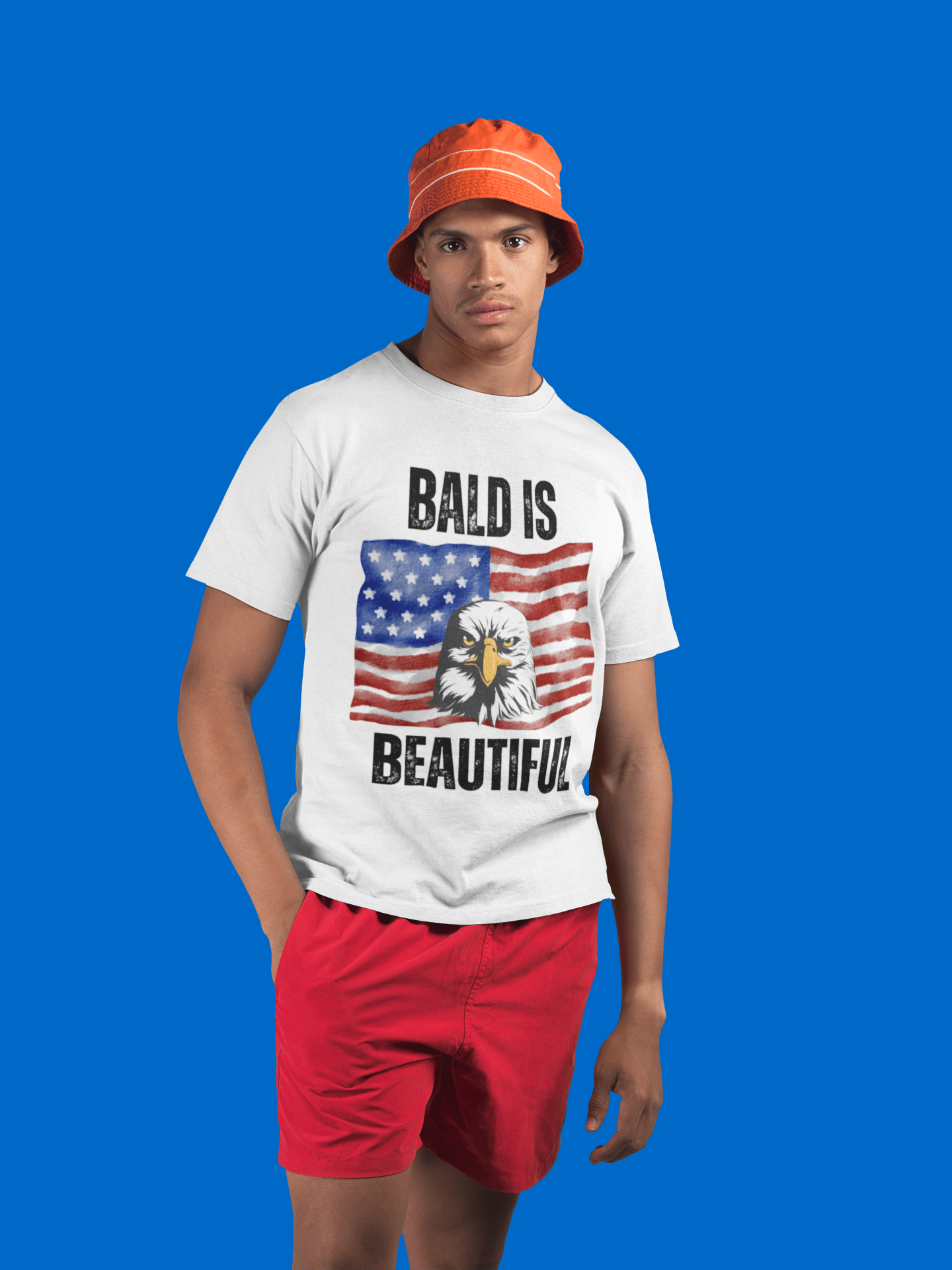 "BALD IS BEAUTIFUL" W/FLAG Unisex Softstyle T-Shirt