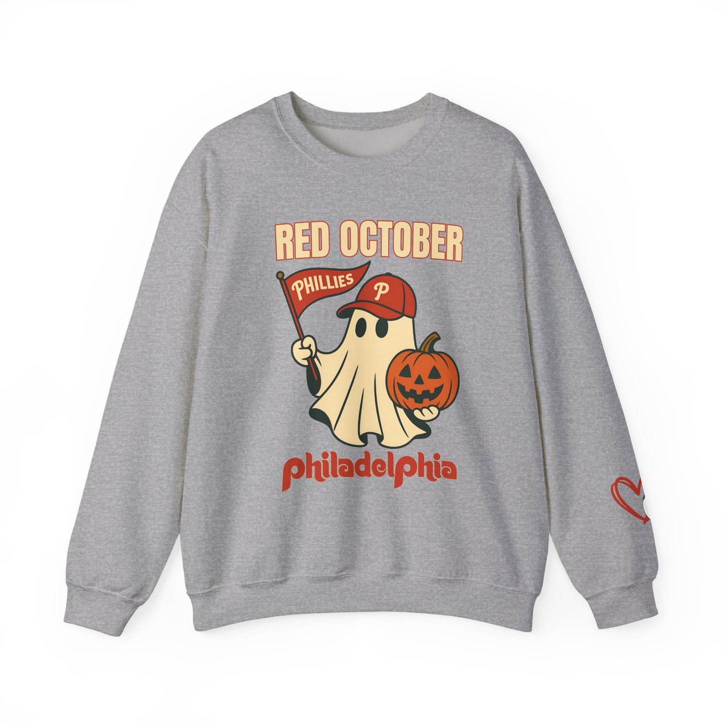 Ghostly Red October Crewneck Sweatshirt - Perfect for Halloween, Fall Fashion, Sports Gatherings, Cozy Casual Wear, Gift for Fans