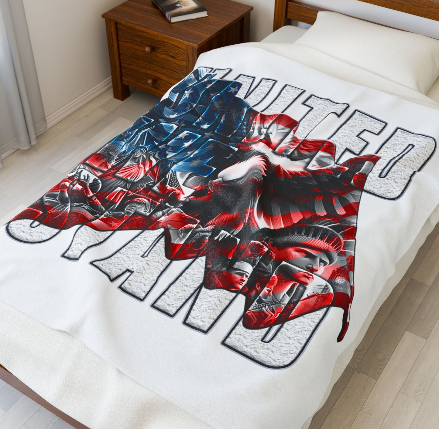 Patriotic Lightweight Velveteen Plush Blanket, Cozy Throw for Home Decor, Gift for Veterans, & Military, Warm Soft Blanket.