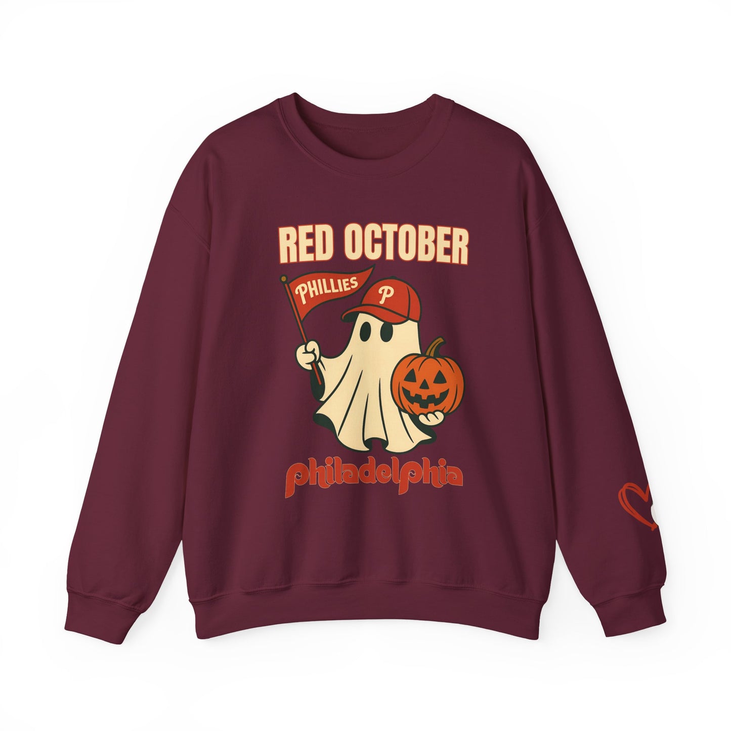 Ghostly Red October Crewneck Sweatshirt - Perfect for Halloween, Fall Fashion, Sports Gatherings, Cozy Casual Wear, Gift for Fans
