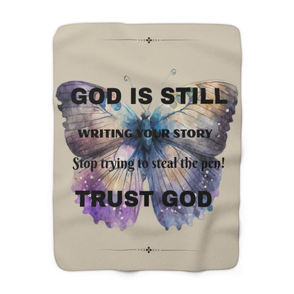 Inspirational Sherpa Blanket - "God Is Still Writing Your Story" Butterfly Throw