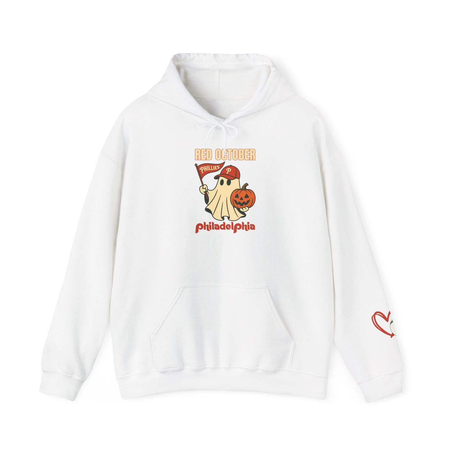 Red October Hoodie, Halloween Ghost Hoodie, Unisex Sweatshirt, Fall Fashion, Cute Halloween Apparel, Gift for Pumpkin Lovers, Cozy Hoodie, October Style