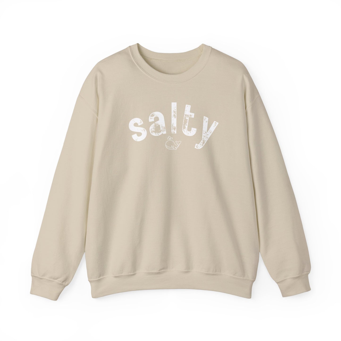 "salty"with tiny whale/ Crewneck Sweatshirt - Soft and Comfy for Relaxing Days by the Water