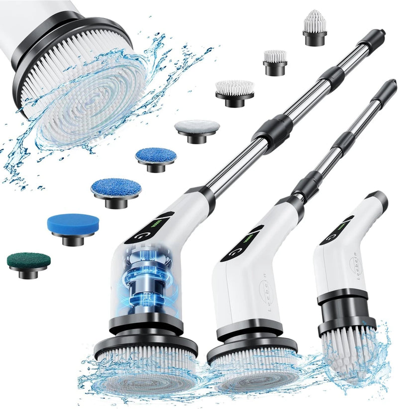 Cordless Electric Spin Scrubber with Extendable Handle. Makes cleaning so much easier!  No more bending or reaching.  Just charge and go!
