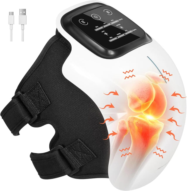 Knee Massager with Heat, Cordless Heated Knee Massage for Pain Relief with 3 Heating Levels, 3 Vibration Modes, LED Screen, Adjustable Straps, Gift for Men and Women