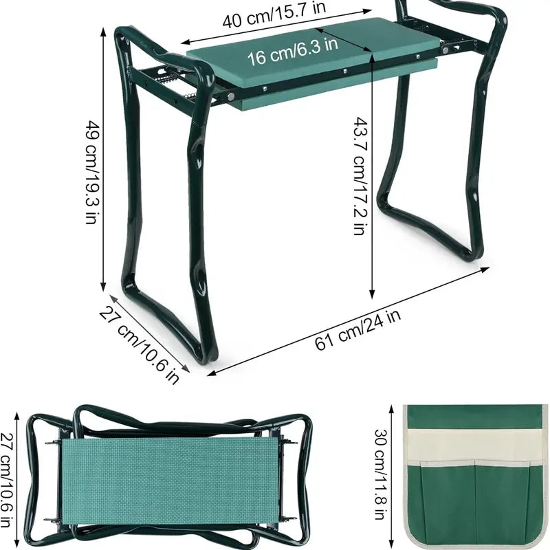 Portable Foldable Garden Kneeler and Seat with Tool Pouch & EVA Pad | Portable Foldable Gardening Kneeling Bench Stool with Tool Pouch & EVA Foam Pad for Gardeners, Seniors & Women