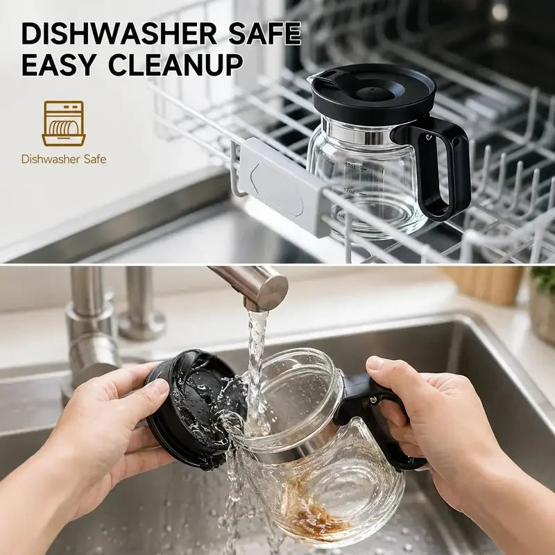 Mini Brew 16 oz Glass Coffee Mug with Lid.  Heat-Resistant Coffee Pot-Shaped Cup with Measurement Marks and Ergonomic Handle, Novelty Gift for Coffee Lovers! SHIPS FREE! 2 bonus gifts included today!