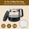Mini Brew 16 oz Glass Coffee Mug with Lid.  Heat-Resistant Coffee Pot-Shaped Cup with Measurement Marks and Ergonomic Handle, Novelty Gift for Coffee Lovers! SHIPS FREE! 2 bonus gifts included today!