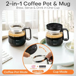 Mini Brew 16 oz Glass Coffee Mug with Lid.  Heat-Resistant Coffee Pot-Shaped Cup with Measurement Marks and Ergonomic Handle, Novelty Gift for Coffee Lovers! SHIPS FREE! 2 bonus gifts included today!