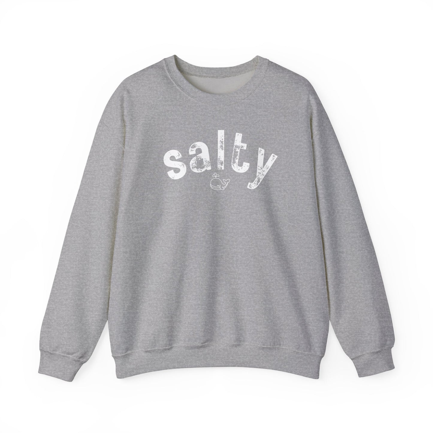 "salty"with tiny whale/ Crewneck Sweatshirt - Soft and Comfy for Relaxing Days by the Water