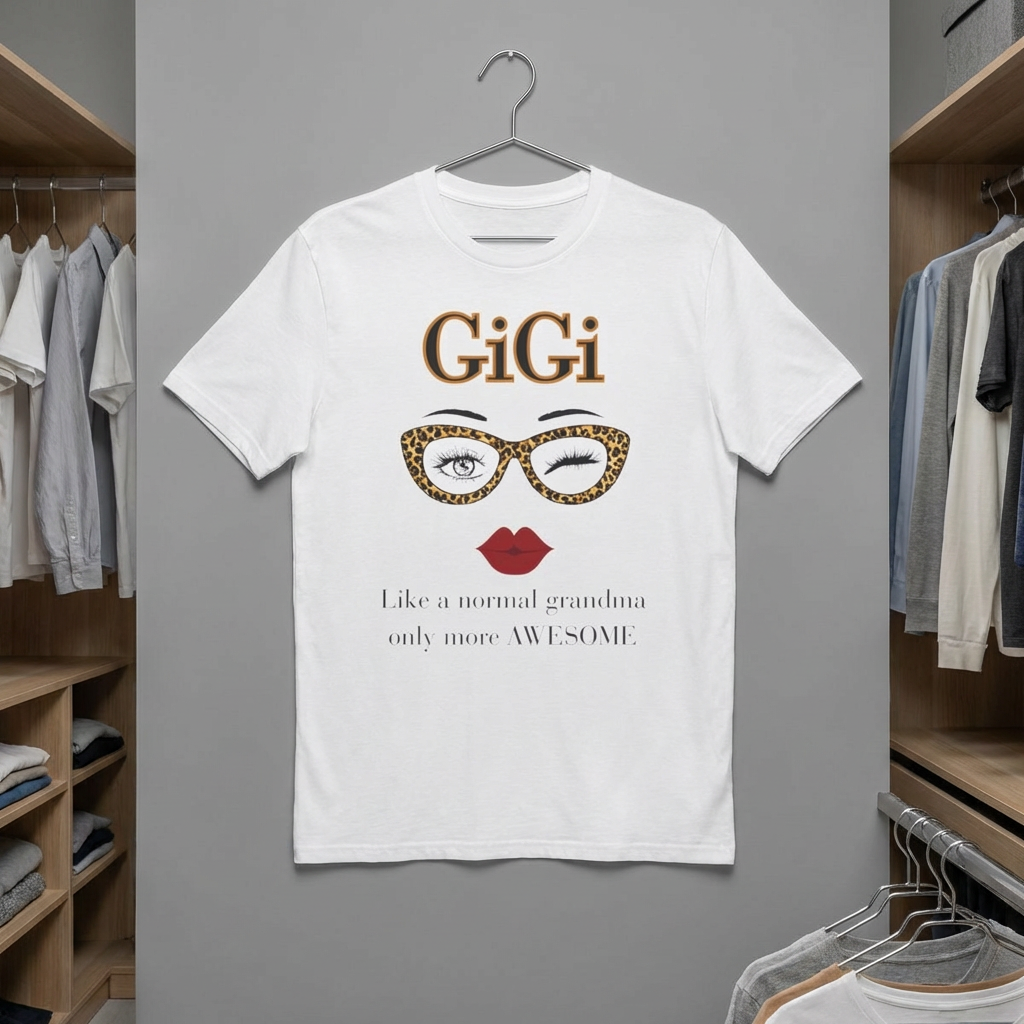 GiGi Leopard Glasses T-Shirt — 'GiGi' Graphic Tee with Leopard Print Eyewear & Red Lips