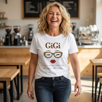 GiGi Leopard Glasses T-Shirt — 'GiGi' Graphic Tee with Leopard Print Eyewear & Red Lips