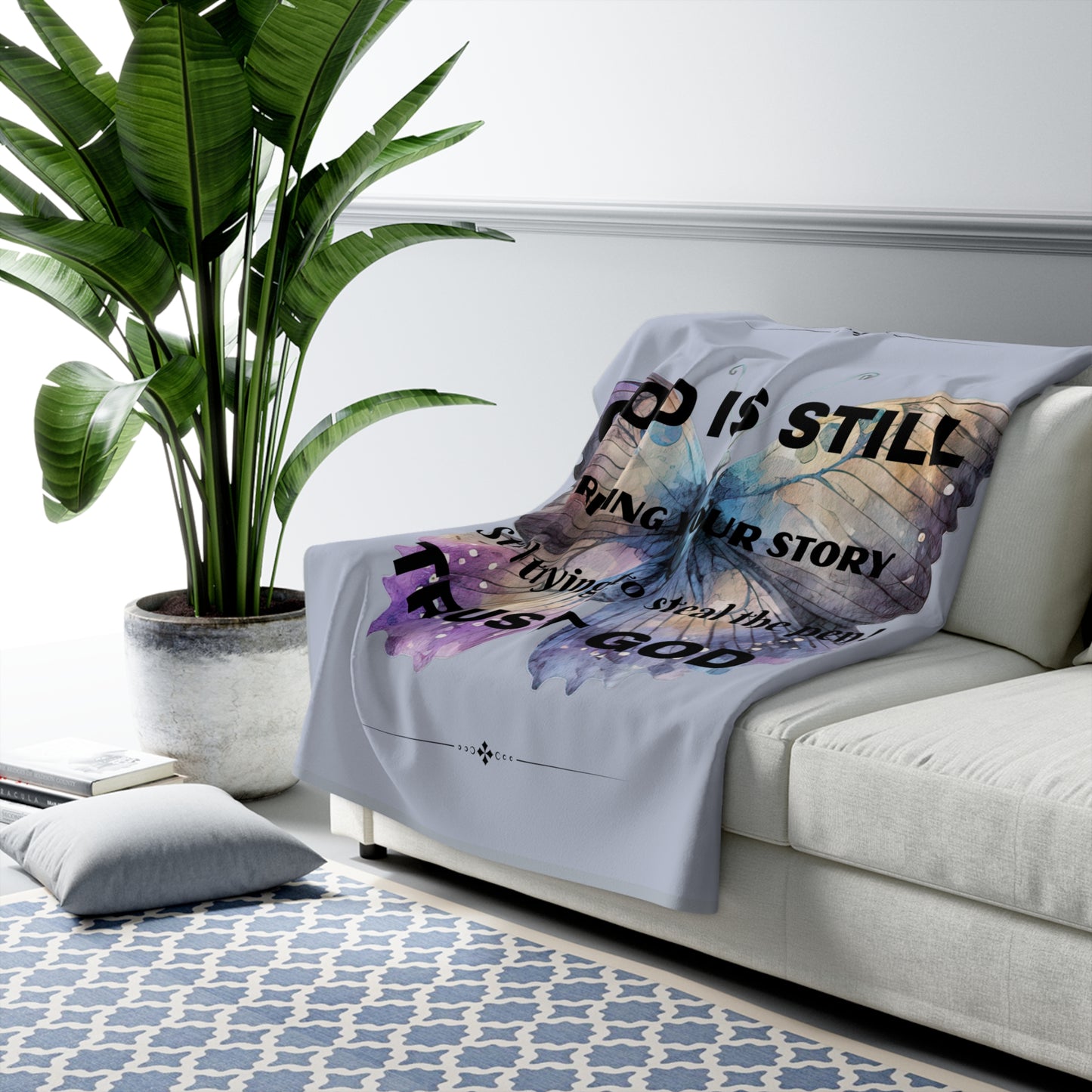 Cozy Sherpa Blanket — "God Is Still Writing Your Story" Inspirational Butterfly Throw