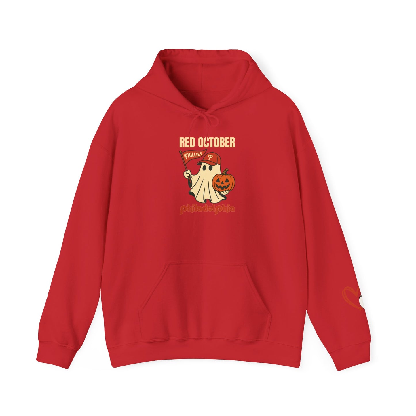 Red October Hoodie, Halloween Ghost Hoodie, Unisex Sweatshirt, Fall Fashion, Cute Halloween Apparel, Gift for Pumpkin Lovers, Cozy Hoodie, October Style