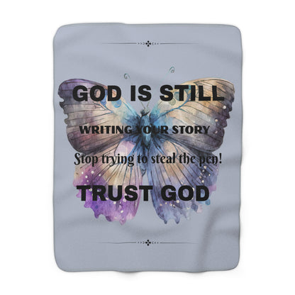 Cozy Sherpa Blanket — "God Is Still Writing Your Story" Inspirational Butterfly Throw