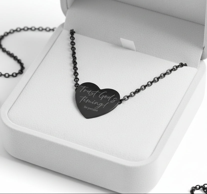 A Beautiful Reminder of Faith She’ll Cherish Every Day | A Meaningful Gift for Daughters, Moms, Sisters--or anyone needing a reminder of Faith! | ✔️ Free Shipping • ✔️ 30-Day Love-It  Guarantee | Engraved Heart Necklace — Trust God's timing!  be patient.