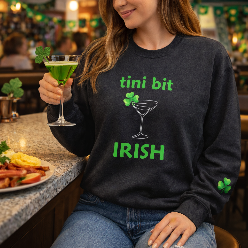 St. Patrick's 'Tini Bit Irish' Crewneck Sweatshirt — Shamrock Martini Design