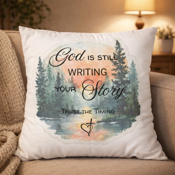 Inspirational Faith — "God is Still Writing Your Story" Square Pillow Cover