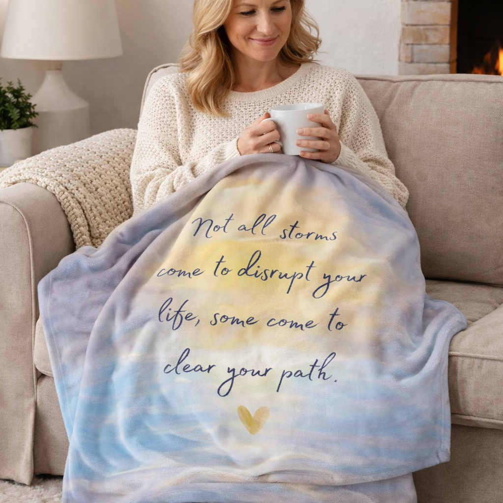 Inspirational Velveteen Plush Blanket — "Not all storms come to disrupt your life, some come to clear your path"