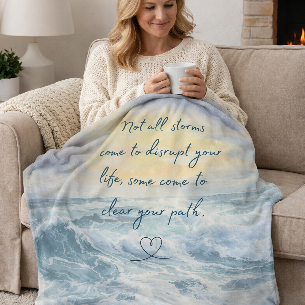 Inspirational Ocean Quote Plush Blanket — "Not all storms come to disrupt your life, some come to clear your path"