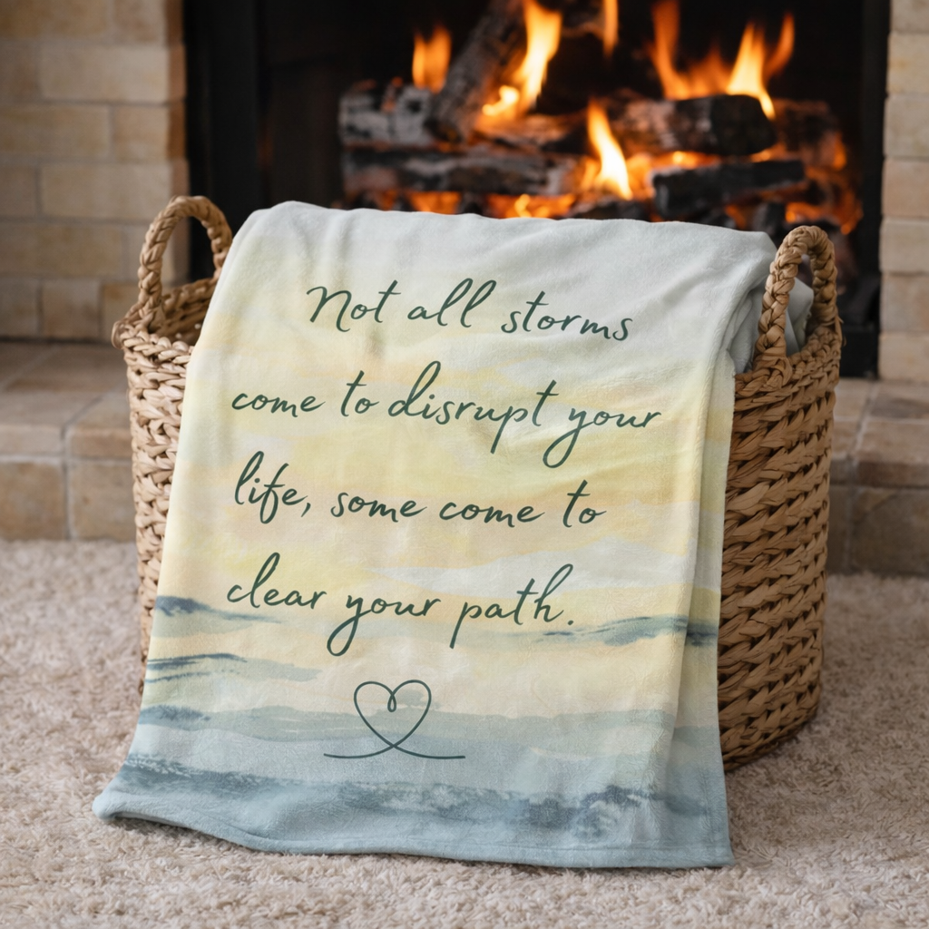 Inspirational Velveteen Plush Blanket — “Not all storms come to disrupt your life, some come to clear your path”
