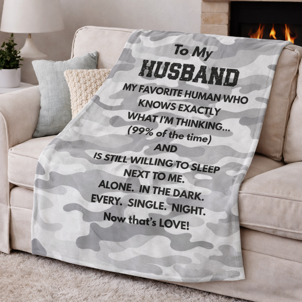 To My Husband Love Quote Velveteen Blanket — Funny Camouflage ‘To My Husband’ Gift
