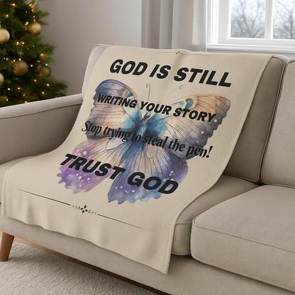 Inspirational Sherpa Blanket - "God Is Still Writing Your Story" Butterfly Throw