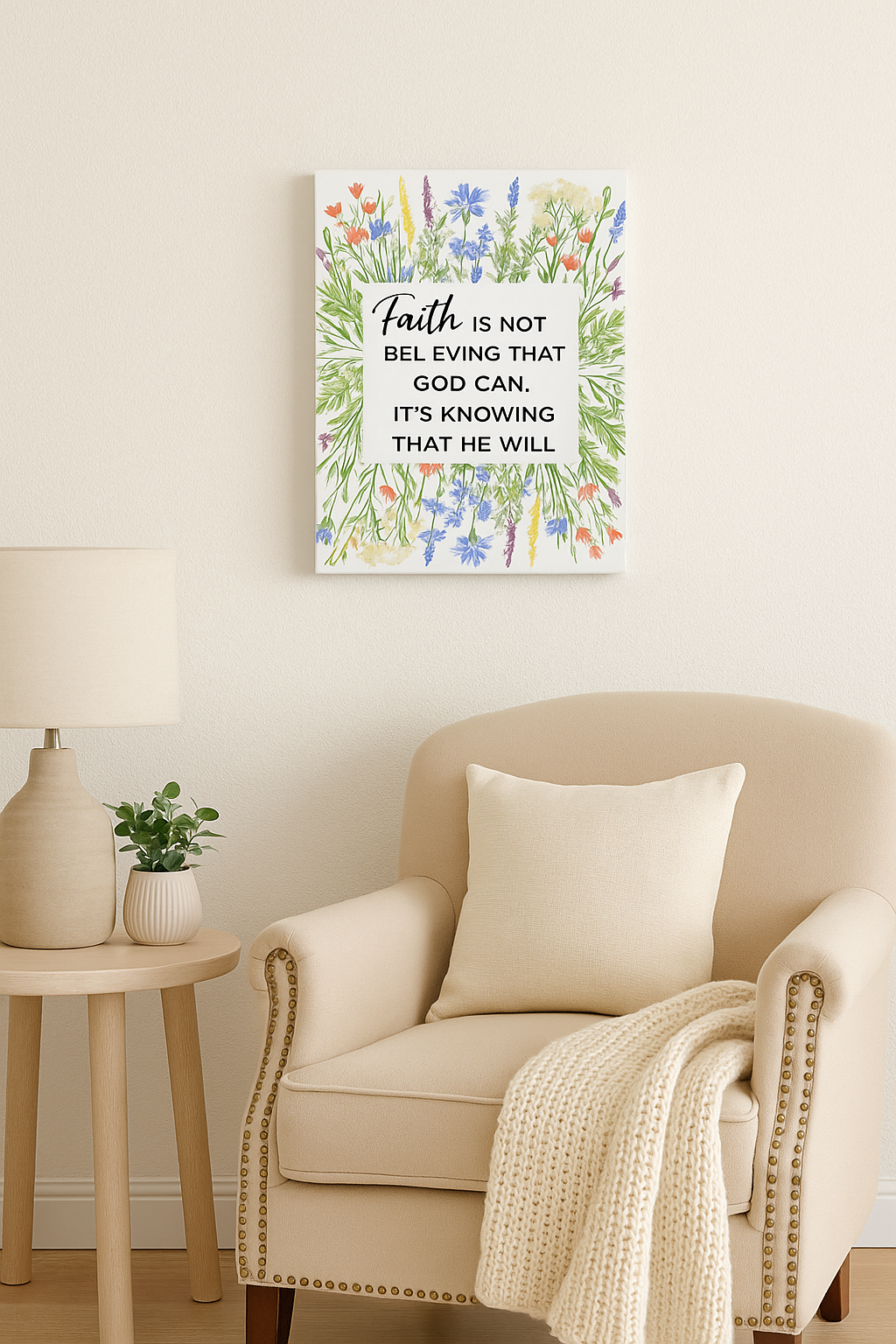 Floral "Faith" Canvas Wall Art