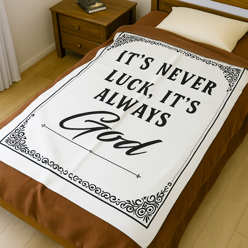 Religious Plush Blanket — "It's Never Luck, It's Always God" Velveteen Throw