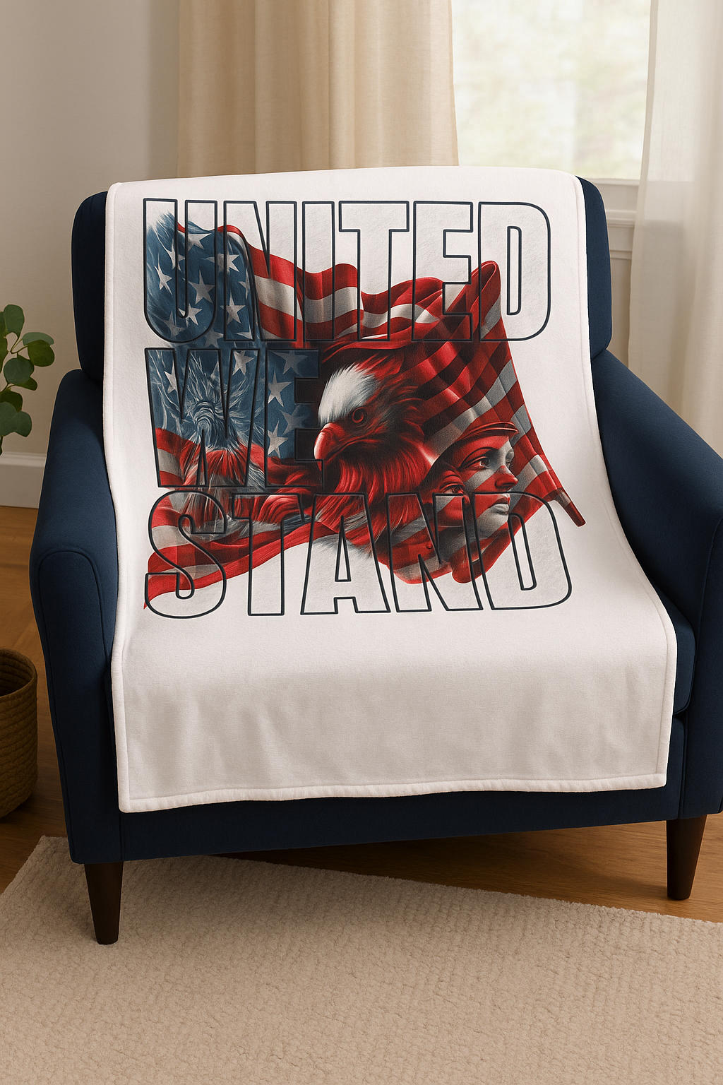 Patriotic Lightweight Velveteen Plush Blanket, Cozy Throw for Home Decor, Gift for Veterans, & Military, Warm Soft Blanket.