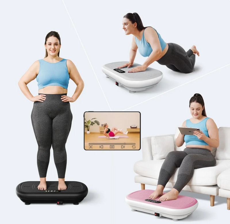 High-Power Vibration Plate features a larger, more stable platform, allowing users to perform full-range movements like squats and lunges with confidence. Max weight: 440lbs!!