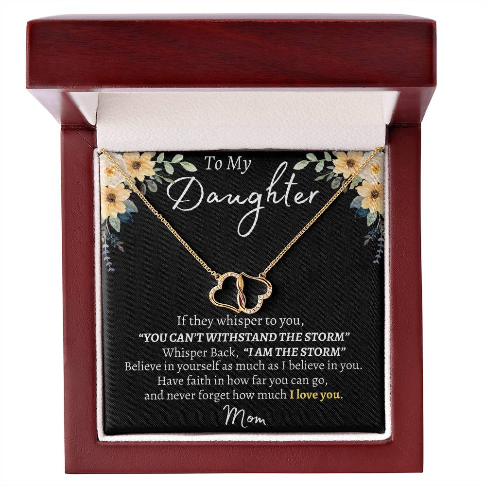 To My Daughter/"I Am The Storm"/Solid Gold Hearts w/Diamonds Necklace