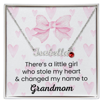 NEW GRANDMOM Personalized Baby Girl Name Necklace With Keepsake Message Card. 💛 Add baby's name 💛 Choose birthstone 🎁 Arrives in a beautiful gift box 💌 Includes a keepsake message card ⭐