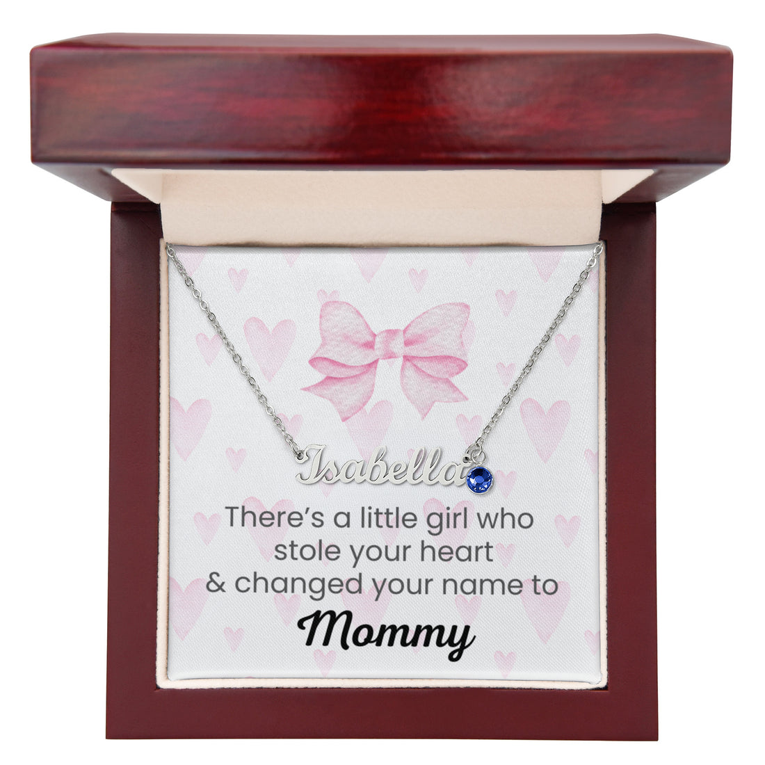 First Mother's Day Gift From Mom — Personalized Baby Name Necklace With Keepsake Message Card. 💛 Add baby's name 💛 Choose birthstone 🎁 Arrives in a beautiful gift box 💌 Includes a keepsake message card ⭐