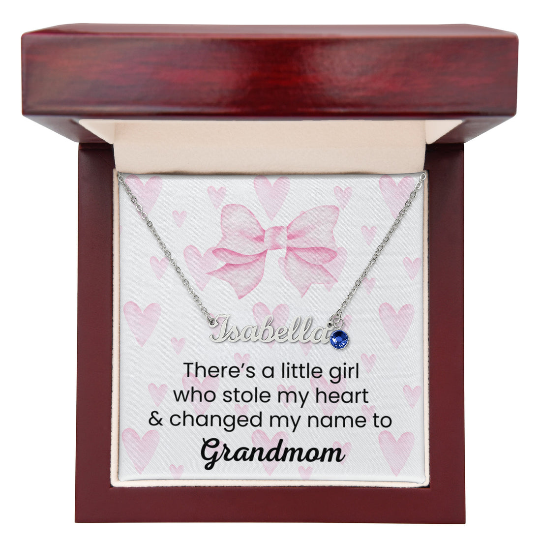 NEW GRANDMOM Personalized Baby Girl Name Necklace With Keepsake Message Card. 💛 Add baby's name 💛 Choose birthstone 🎁 Arrives in a beautiful gift box 💌 Includes a keepsake message card ⭐