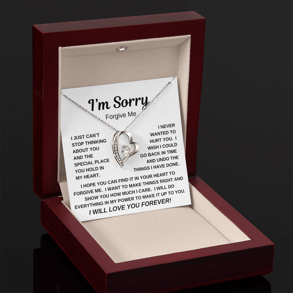 I'M SORRY/FORGIVE ME/FOREVER LOVE HEART NECKLACE/WHITE OR YELLOW GOLD
