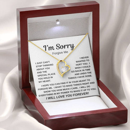 I'M SORRY/FORGIVE ME/FOREVER LOVE HEART NECKLACE/WHITE OR YELLOW GOLD
