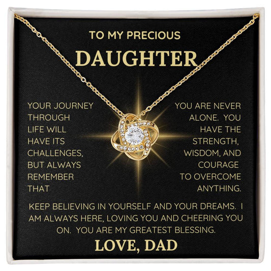 To My Precious Daughter, Love Dad/Gold Love Knot Necklace