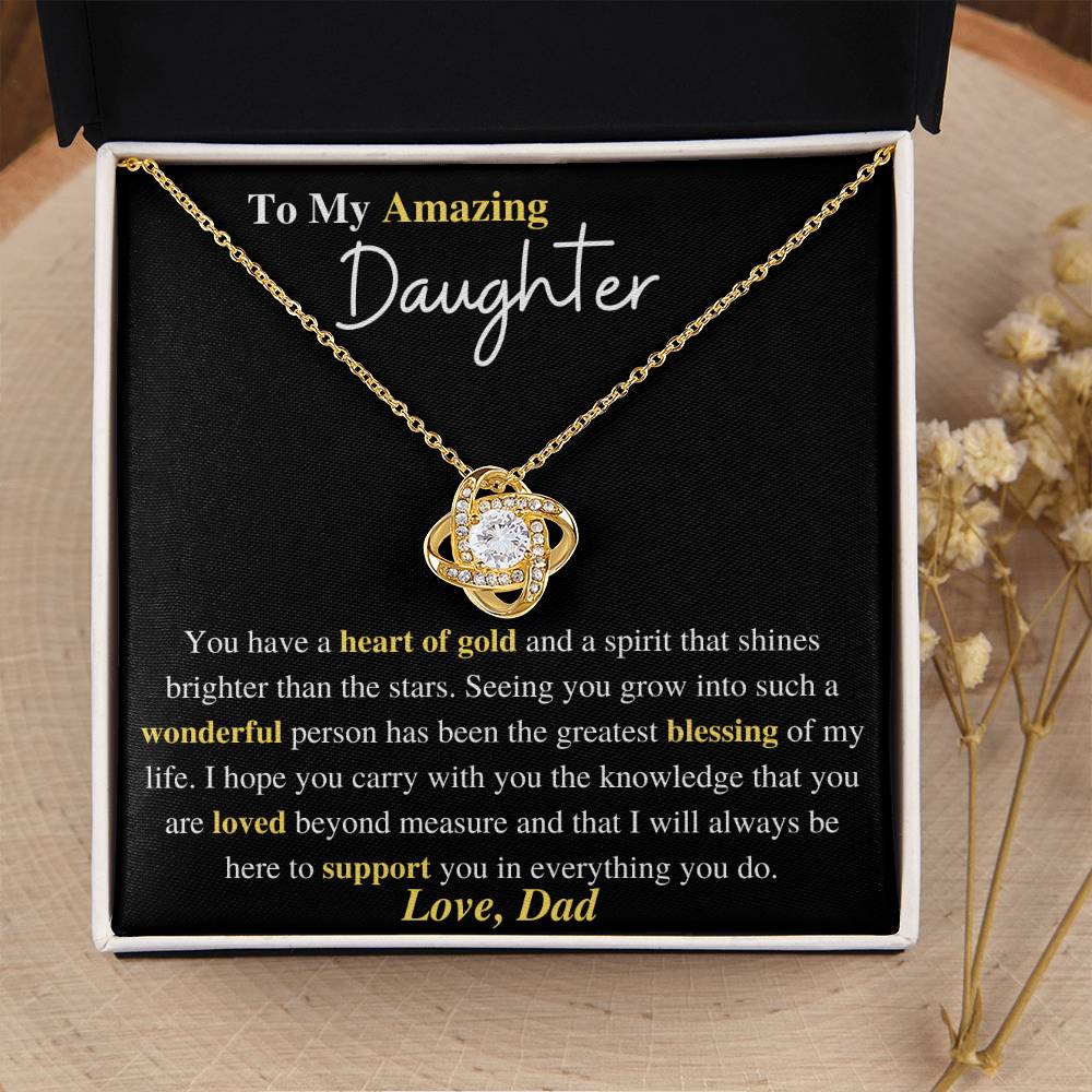 To My Amazing Daughter, Love Dad/Gold Love Knot Necklace