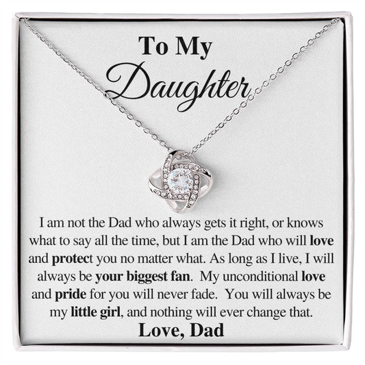 To My Daughter/Love, Dad/Love Knot Necklace/White or Yellow Gold