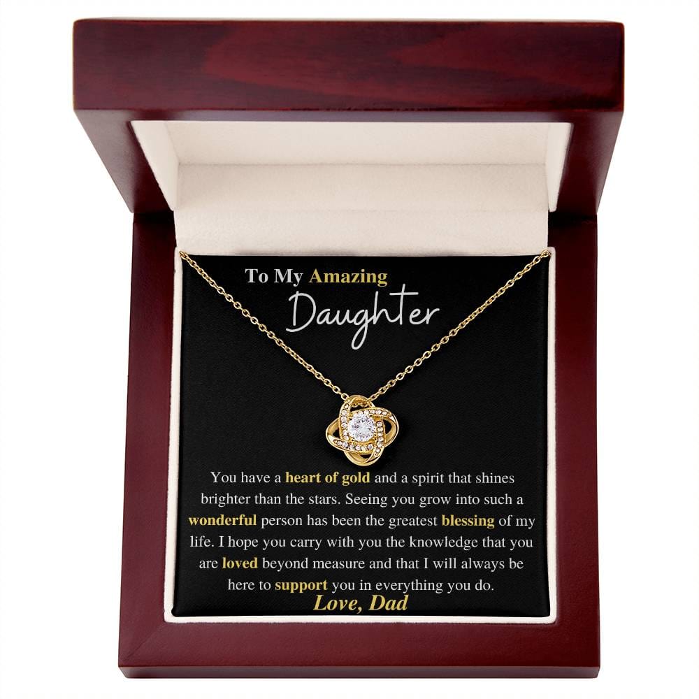 To My Amazing Daughter, Love Dad/Gold Love Knot Necklace