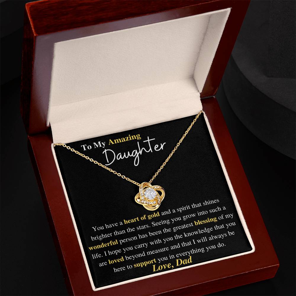 To My Amazing Daughter, Love Dad/Gold Love Knot Necklace