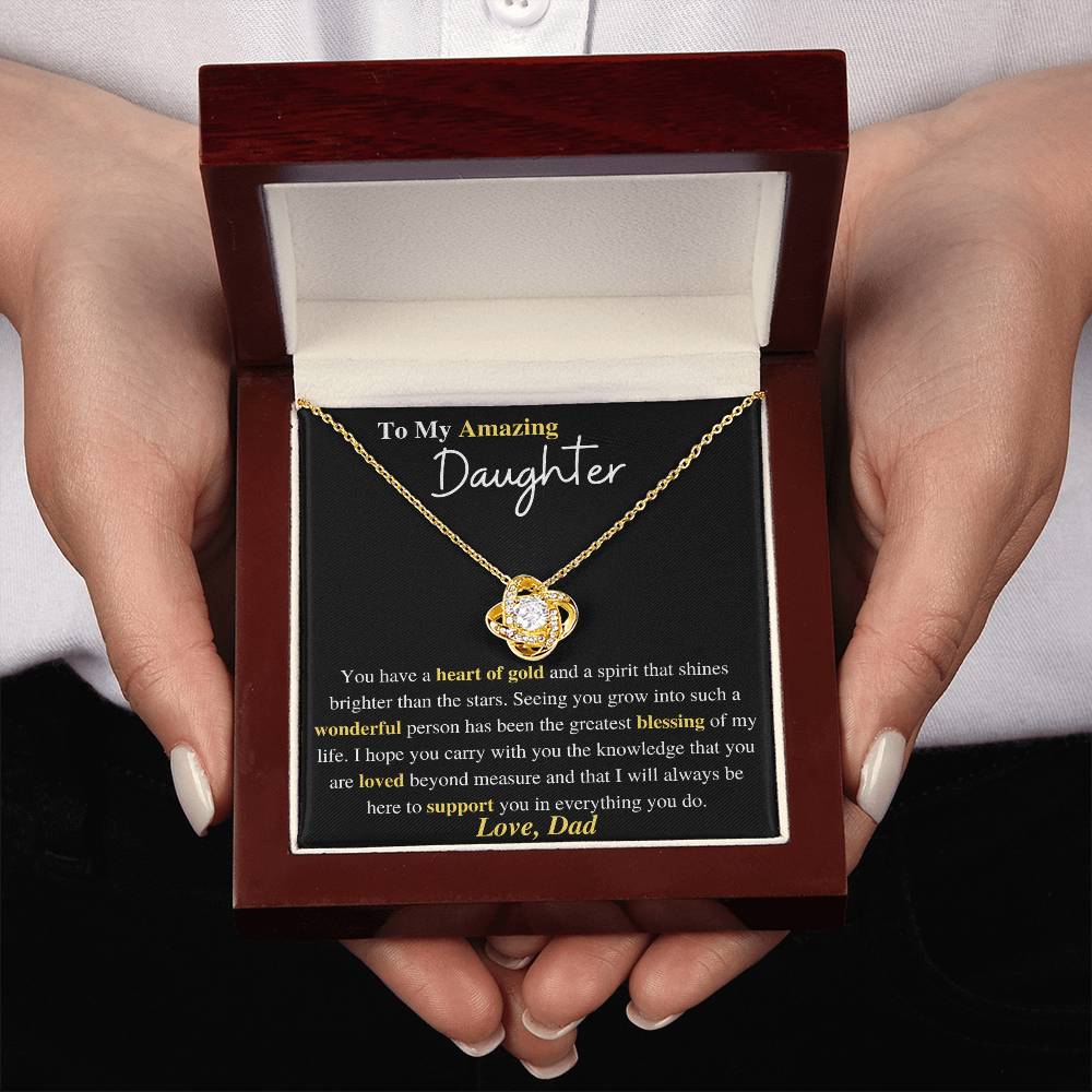 To My Amazing Daughter, Love Dad/Gold Love Knot Necklace